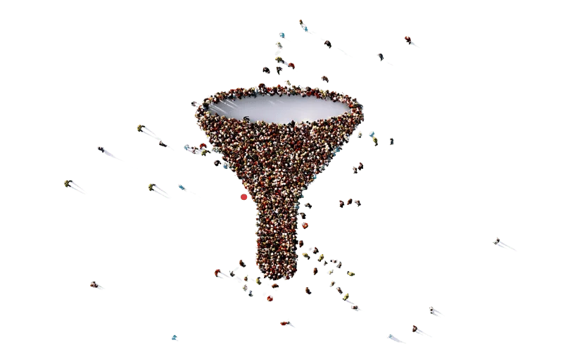 a-large-group-of-people-are-standing-in-a-funnel